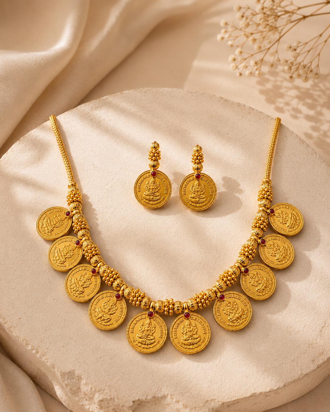 Lakshmi Coin Temple Necklace Set – Antique Gold Finish Traditional Jewelry