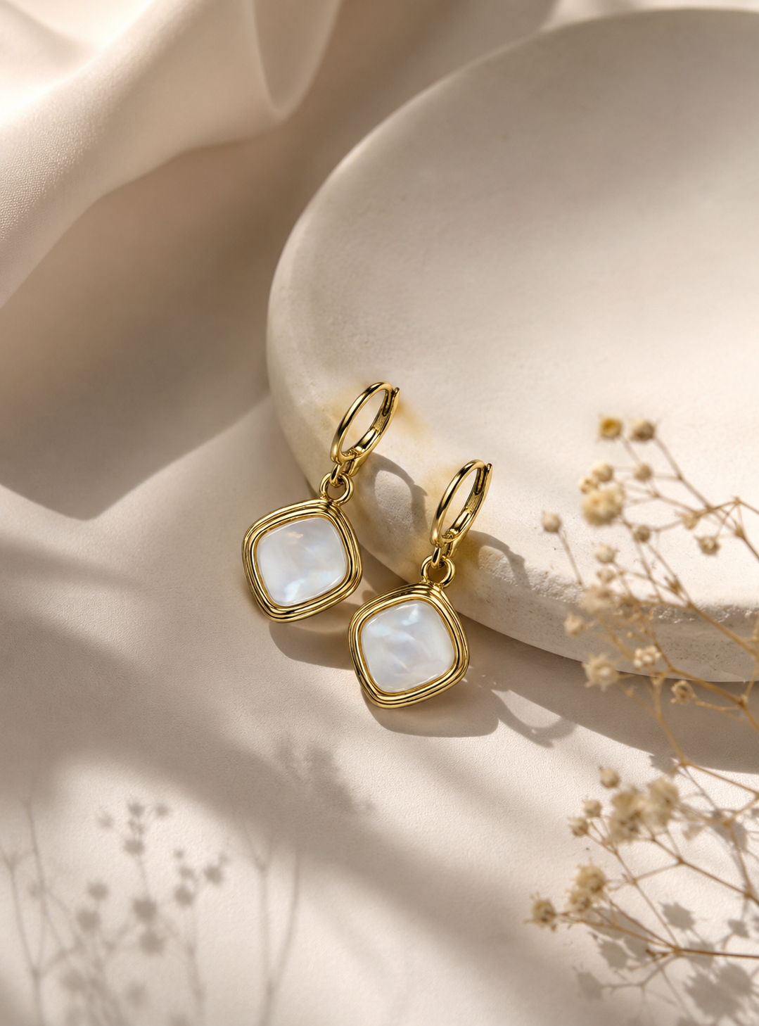 Serene Mother-of-Pearl Square Drop Earrings