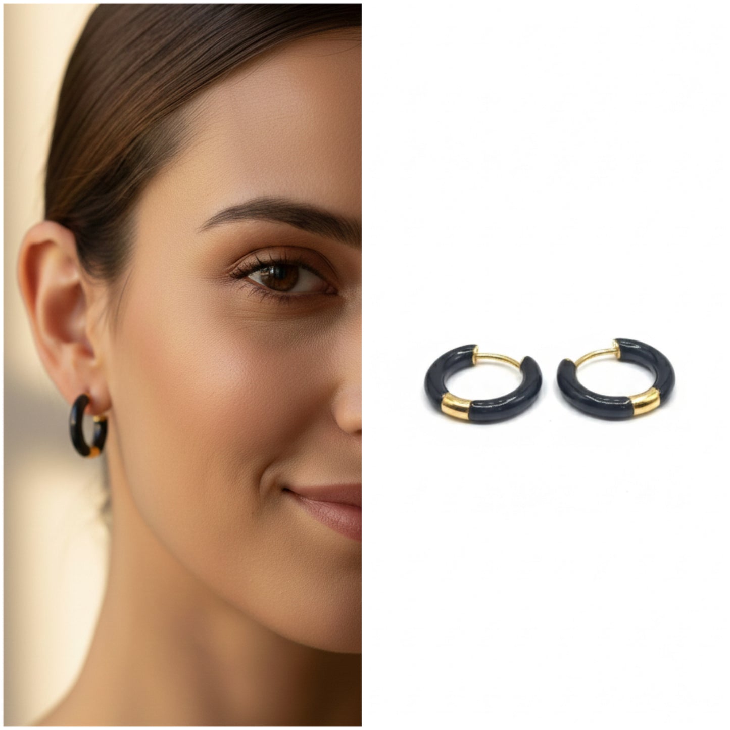 Bohemian Black Gold Hoop Earring