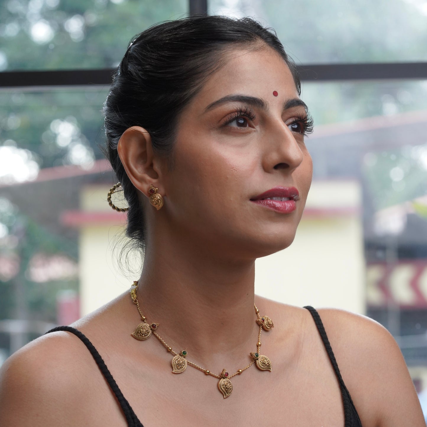 Leaf Design Ruby and Emerald Necklace Set