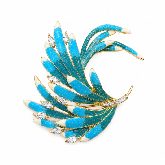 Elegant Blue Feather Crystal Brooch for Women