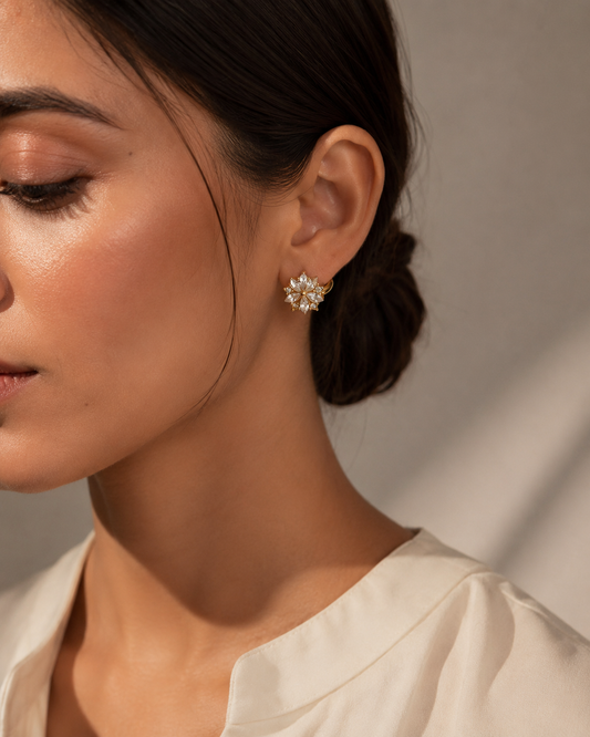 Gold-Plated Floral CZ Hoop Earrings | Sparkling Flower Huggie Earrings for Women