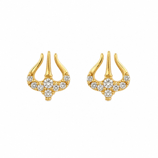 Trishul Elegance Gold Ruby Zircon Stud Earrings