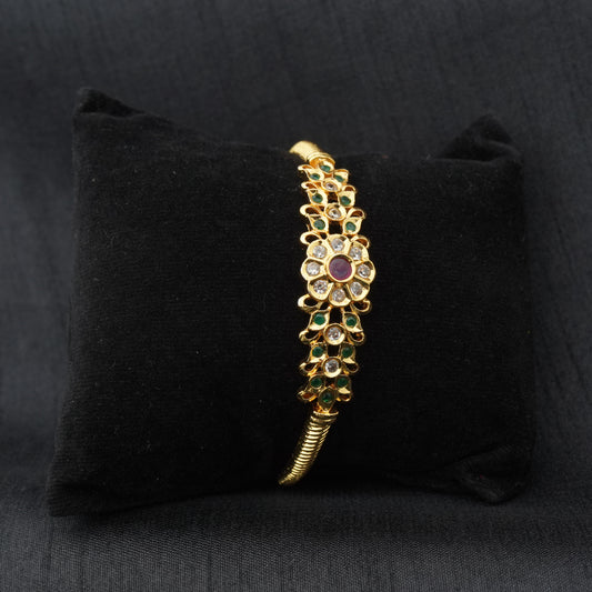 Emerald Ruby Floral Gold-Tone Bangle (Size 2.8)