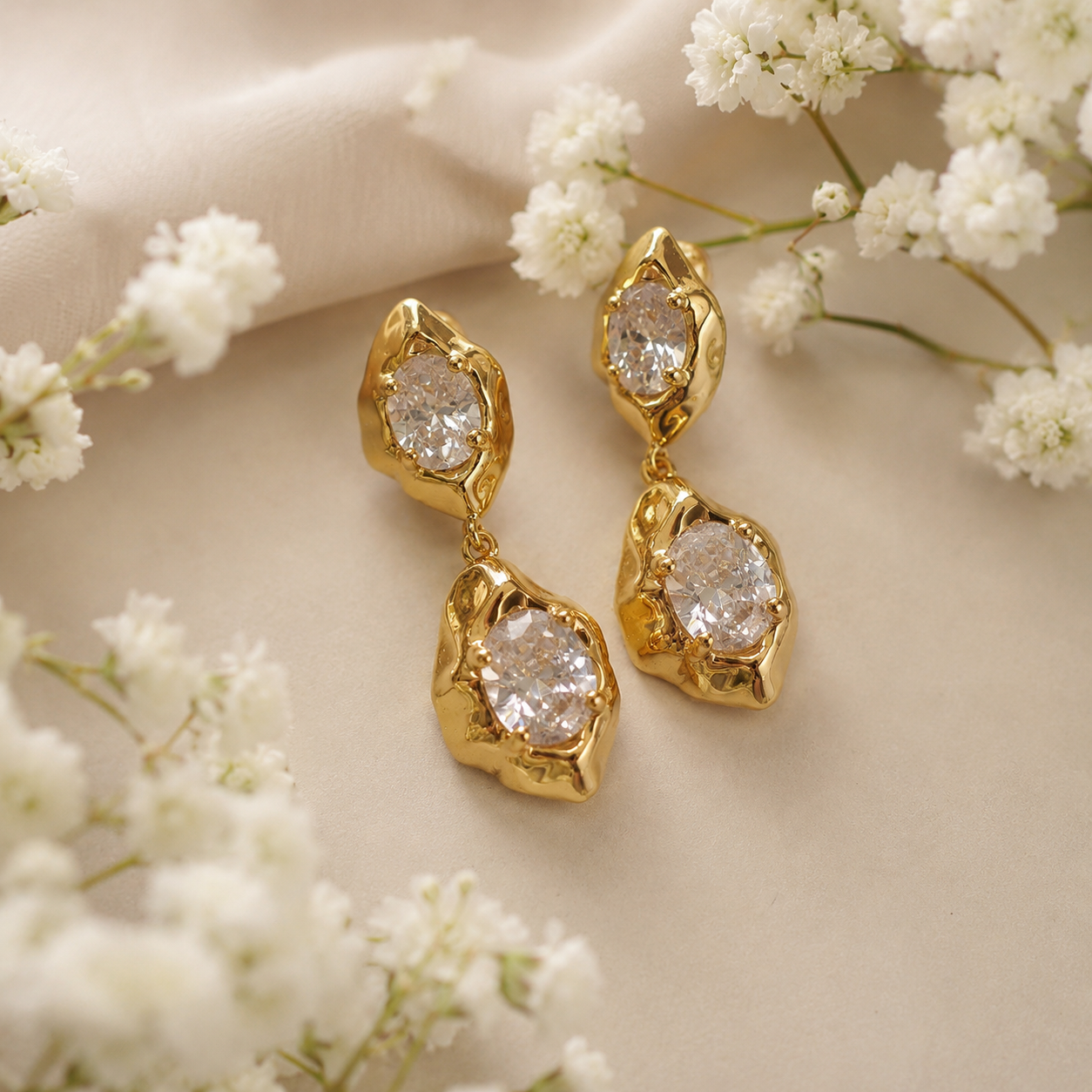 Aurelia Organic-Edge Double Stone Drop 925 Earrings