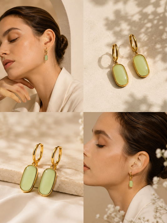 Golden Glow Green Gemstone Drop Earrings