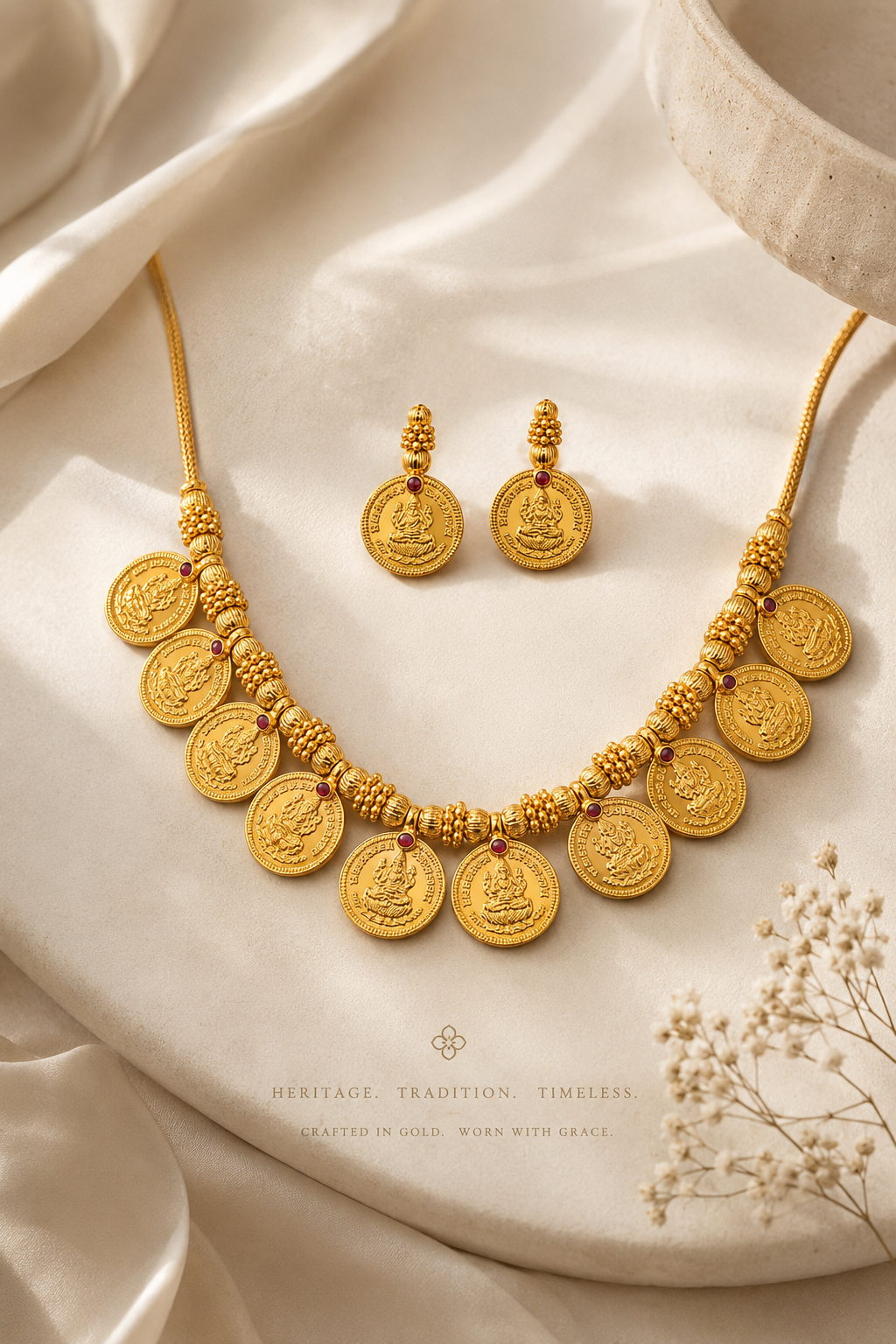 Lakshmi Coin Temple Necklace Set – Antique Gold Finish Traditional Jewelry
