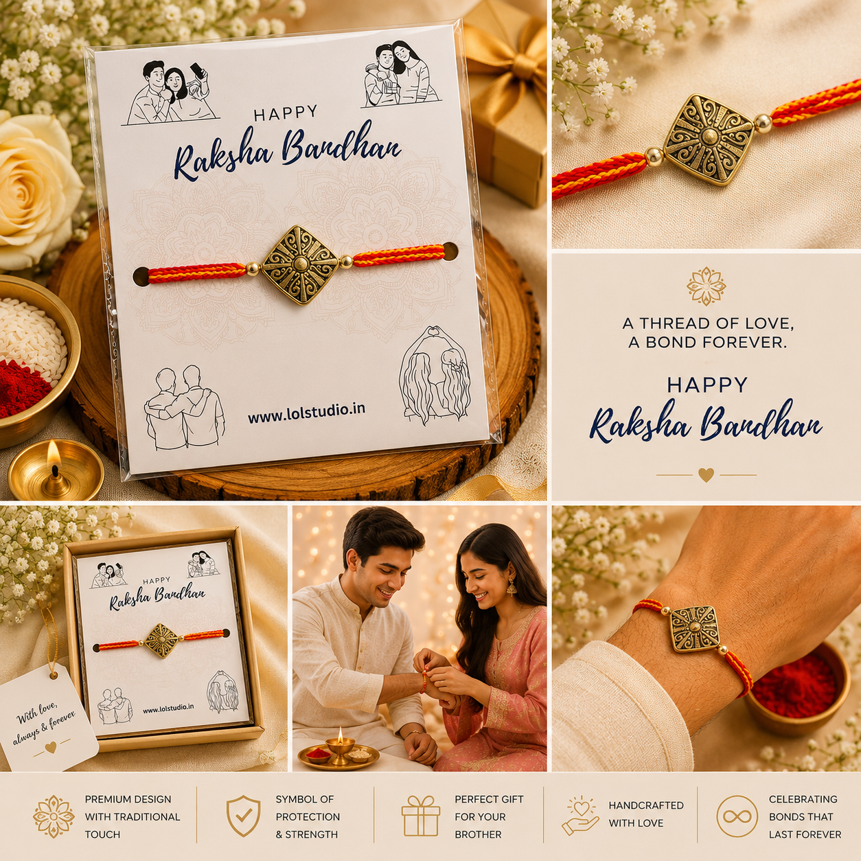 Premium Antique Square Designer Rakhi for Brother | Handcrafted Silver Finish Rakhi | Raksha Bandhan Special | LOLSTUDIO