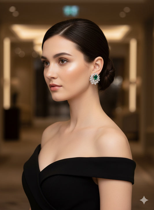 Emerald Zircon Diamond Stud Earring