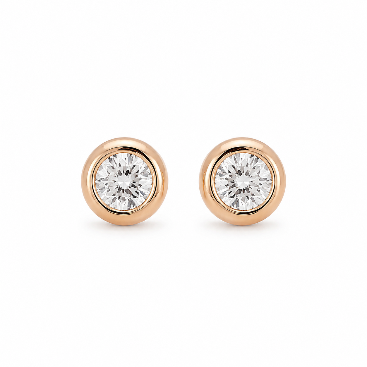 Rose Gold Solitaire Stud Earrings – Classic Crystal Bezel Earrings for Women