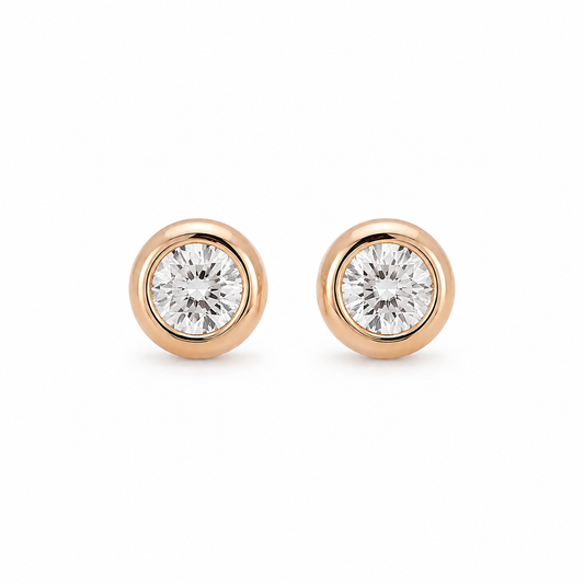 Rose Gold Solitaire Stud Earrings – Classic Crystal Bezel Earrings for Women