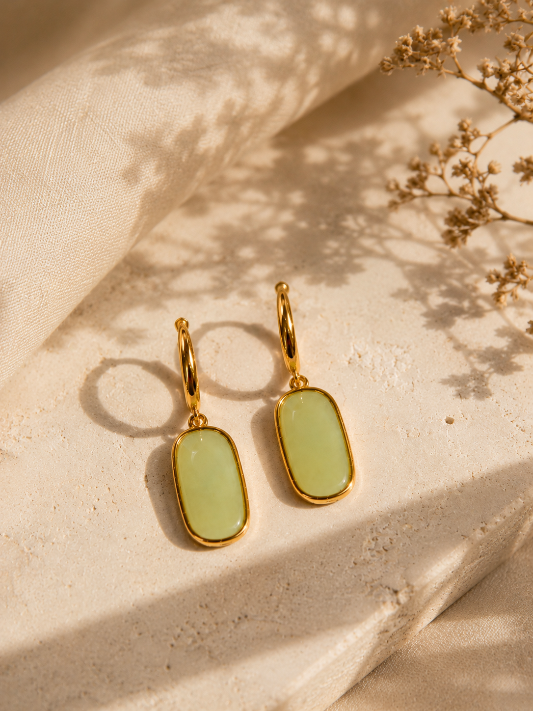 Golden Glow Green Gemstone Drop Earrings
