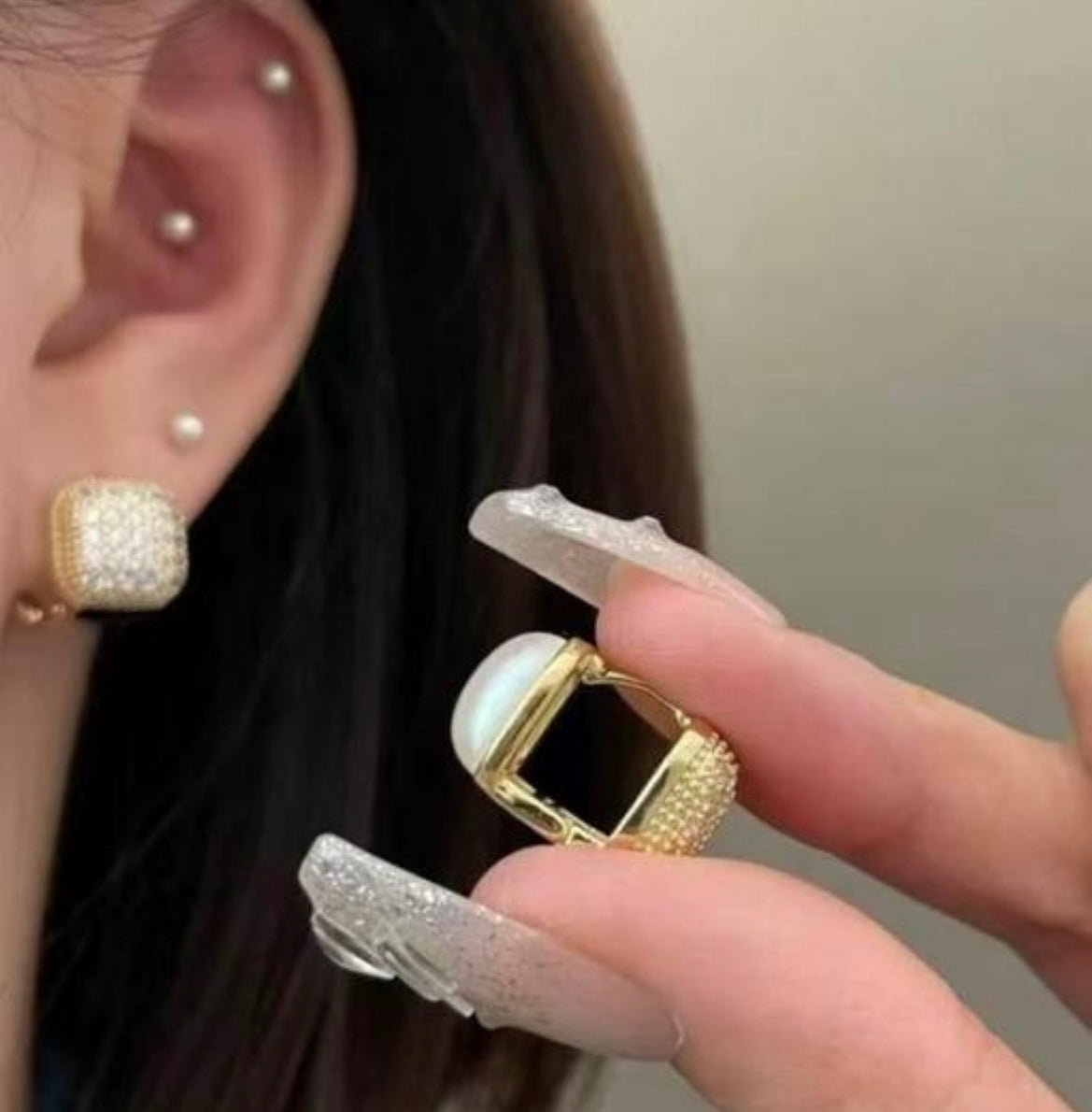 Pearl & Gold Zircon Two Way Earring