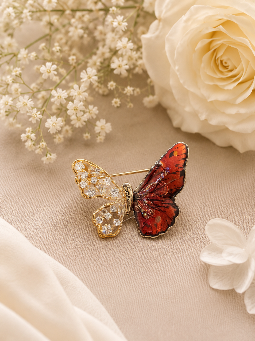 Elegant Red Butterfly Crystal Brooch for Women