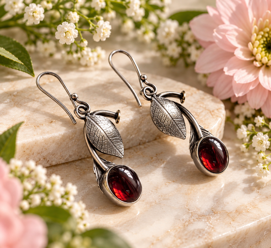 Crimson Leaf Botanical Drop Earrings