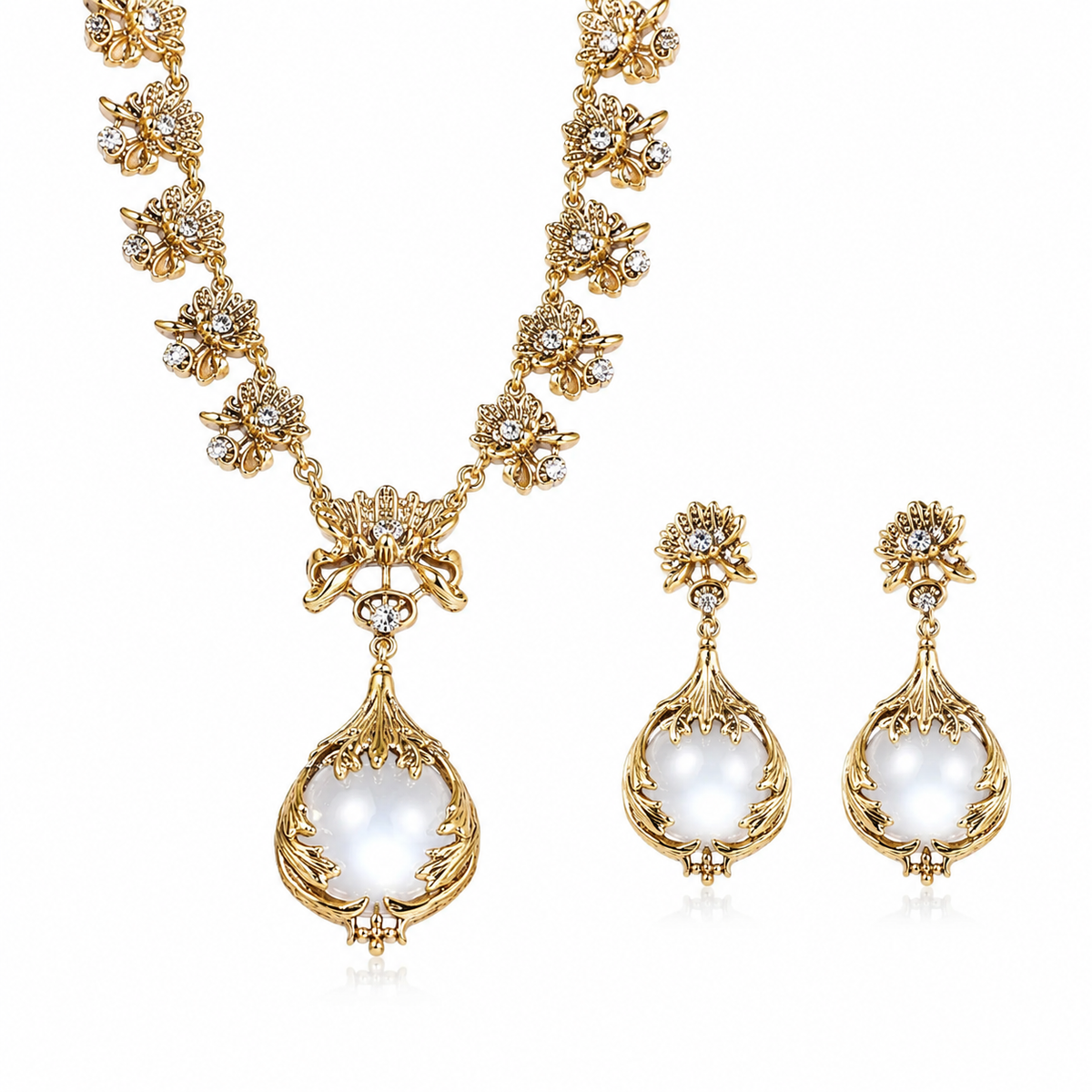 Regal Floral Pearl Necklace Set