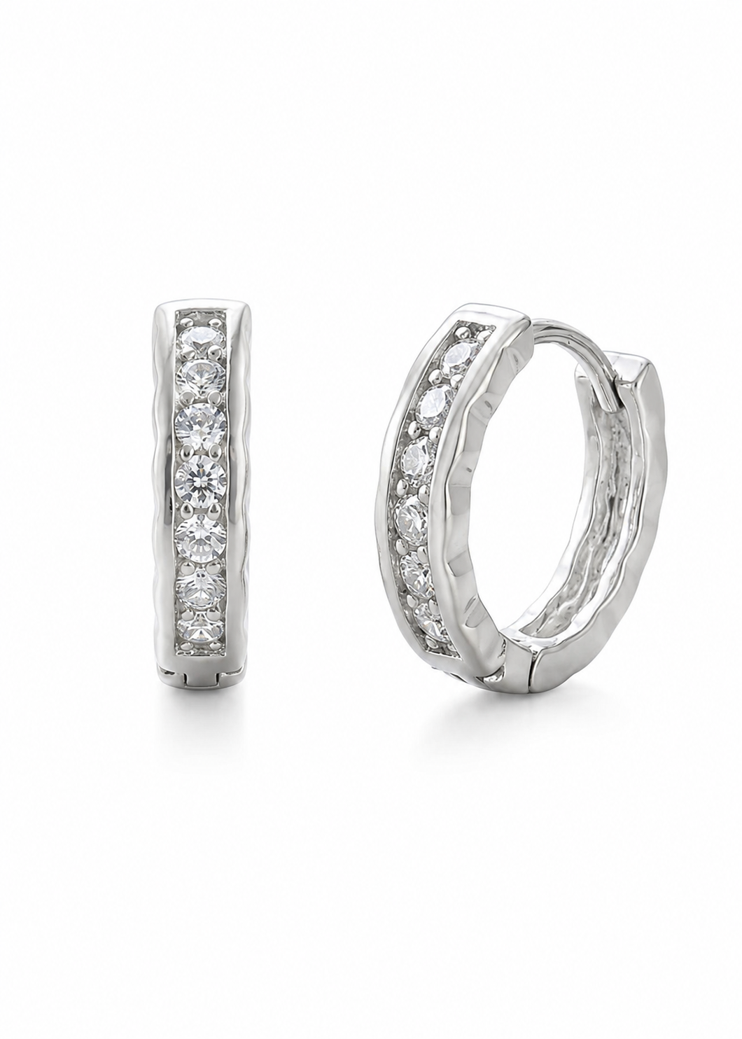 Silver Crystal Huggie Hoop Earrings | Minimalist CZ Hoop Earrings