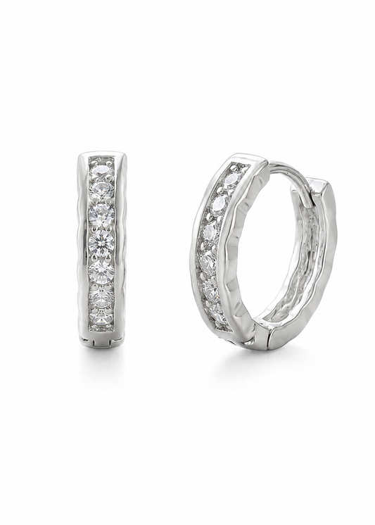 Silver Crystal Huggie Hoop Earrings | Minimalist CZ Hoop Earrings