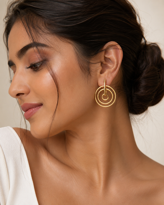 Minimalist Concentric Circle Hoop Earrings | Gold-Plated Geometric Statement Earrings