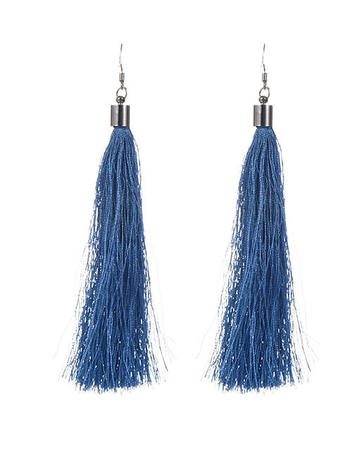 LOLstudio Silver Blue Tassels Earring Bohemian B37