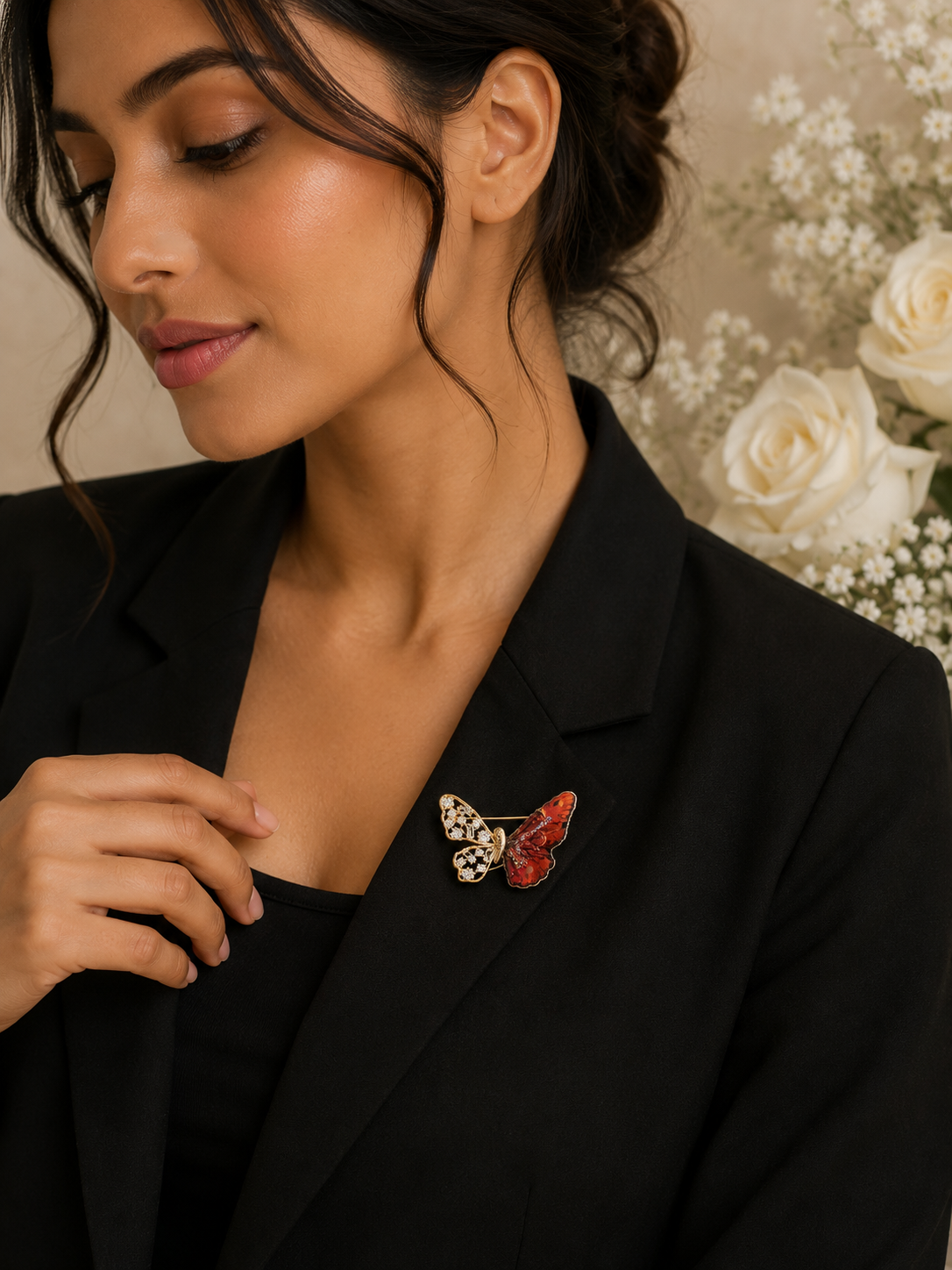 Elegant Red Butterfly Crystal Brooch for Women