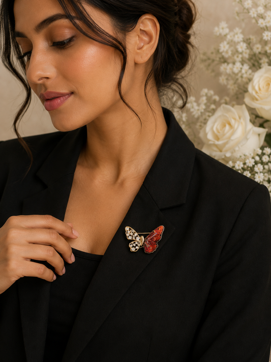 Elegant Red Butterfly Crystal Brooch for Women