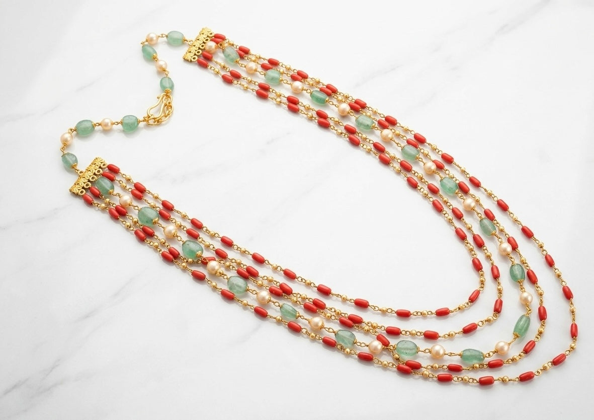 The Coral Reef Symphony: Four-Strand Layered Mala