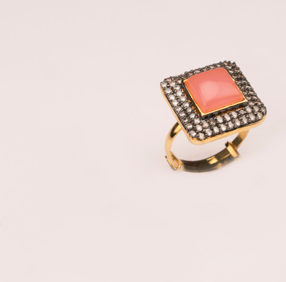 LOLstudio Peach Zircon Diamond Adjustable Ring LOLB117