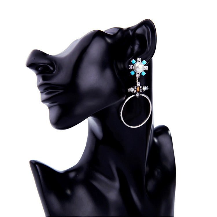 Aqua Pearl Halo Hoop Earrings