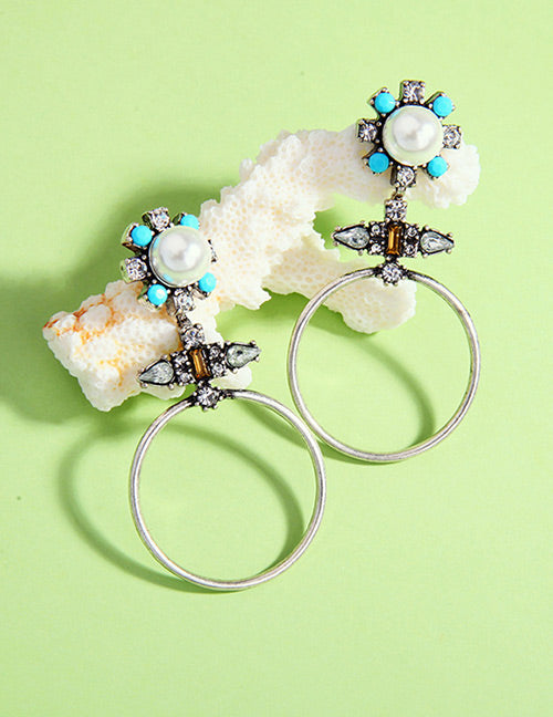 Silver Pearl Bohemian Tribal Earring