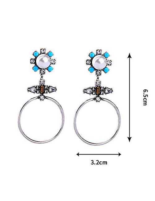 Silver Pearl Bohemian Tribal Earring