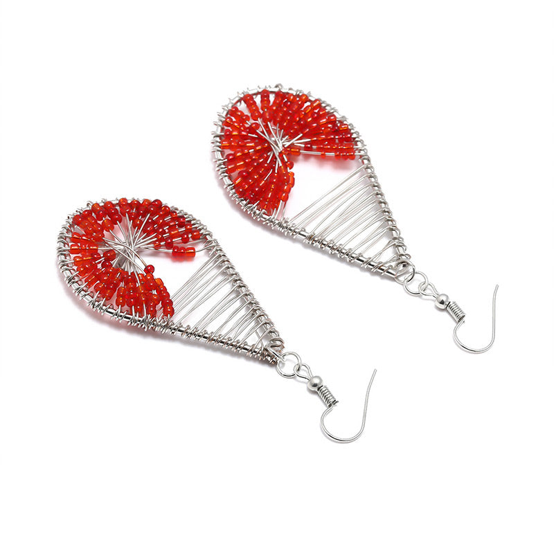 LOLstudio Silver Wire Trap Red Bead Hoop Earring LOLB62