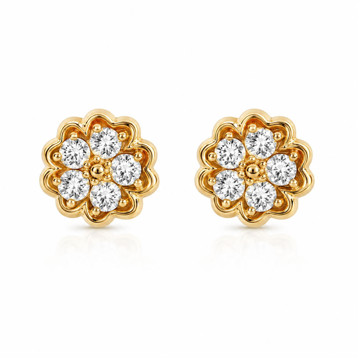Classic Crystal Flower Stud Earrings | Gold-Plated Floral CZ Earrings