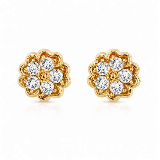 Classic Crystal Flower Stud Earrings | Gold-Plated Floral CZ Earrings