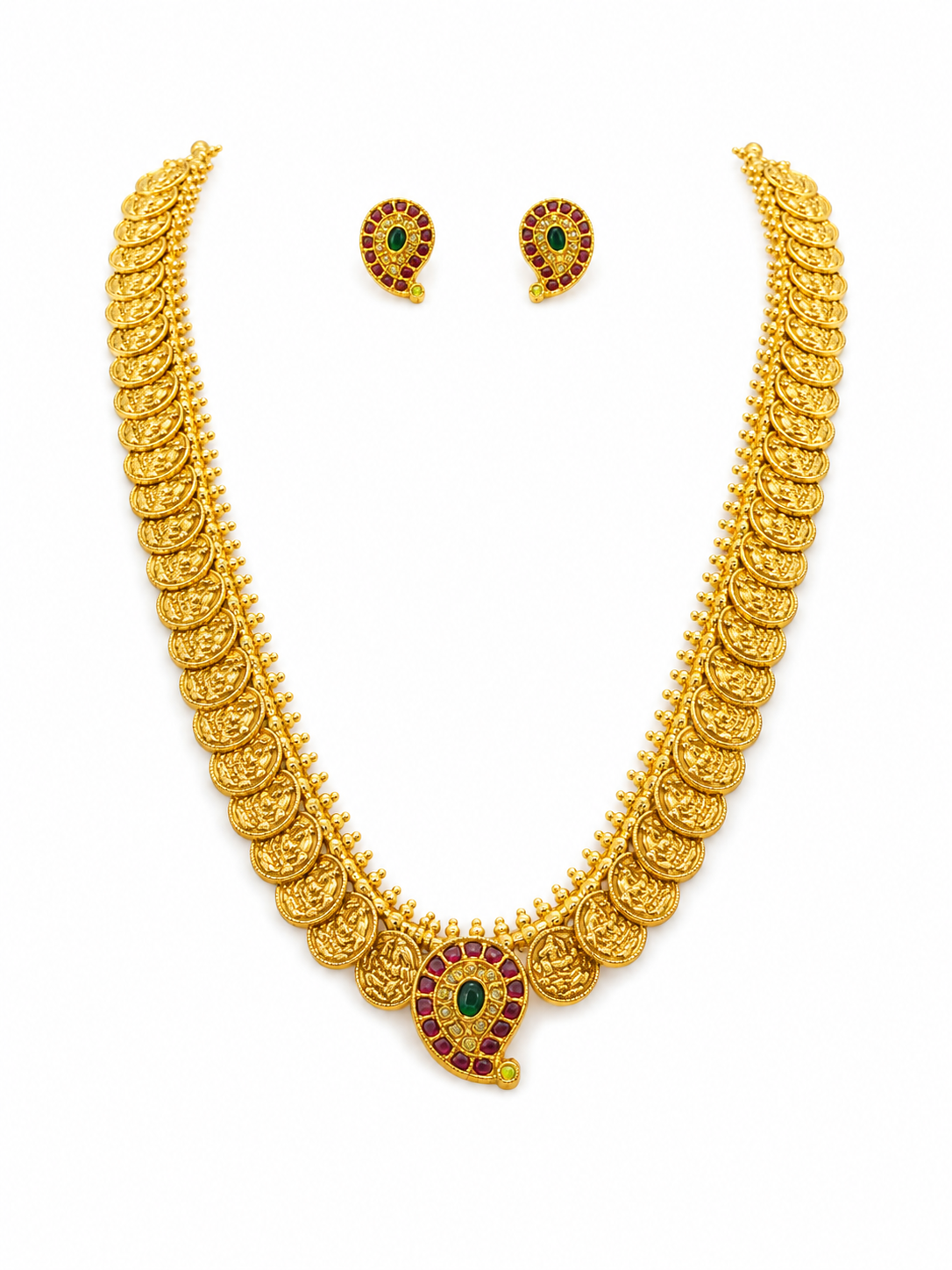 Traditional Temple Gold Necklace Set with Matching Earrings | Bridal & Wedding Jewelry