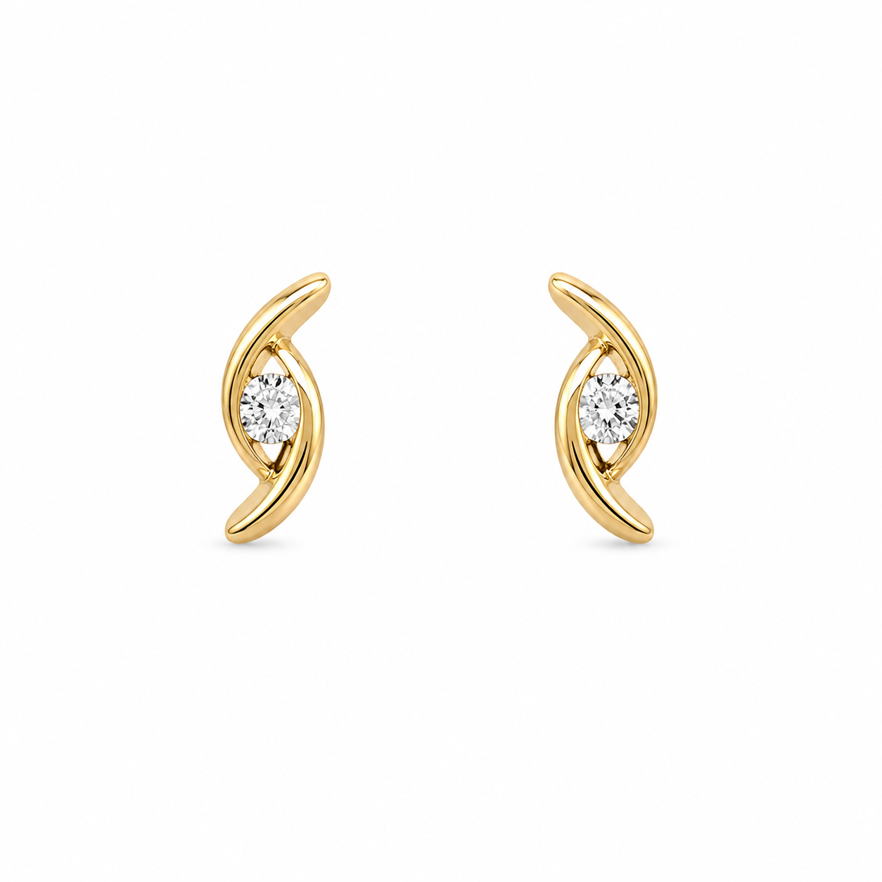 Golden Wave Crystal Stud Earrings – Modern Designer Earrings for Women