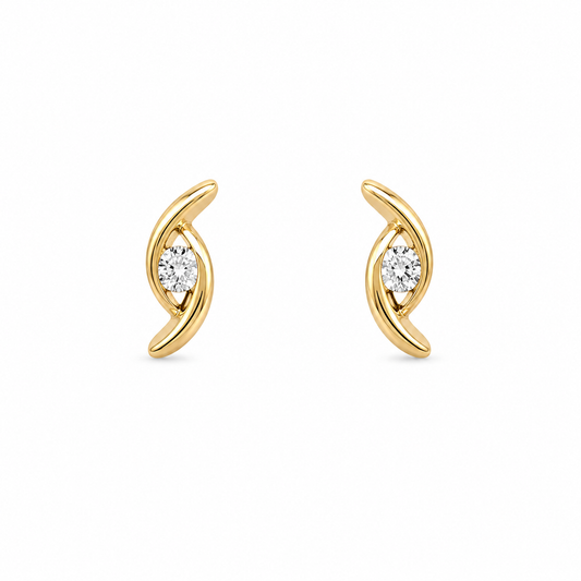 Golden Wave Crystal Stud Earrings – Modern Designer Earrings for Women