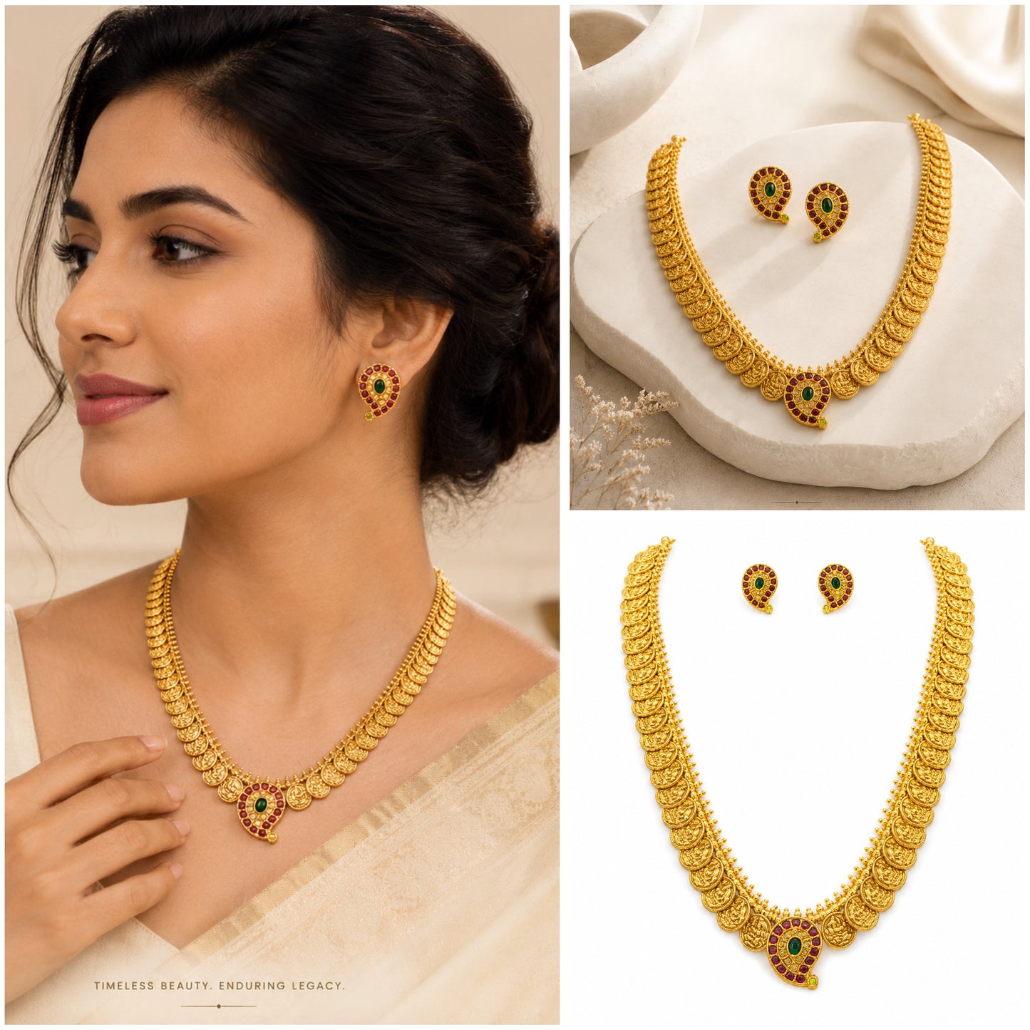 Traditional Temple Gold Necklace Set with Matching Earrings | Bridal & Wedding Jewelry