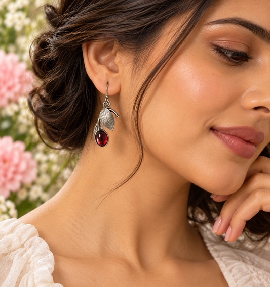 Crimson Leaf Botanical Drop Earrings
