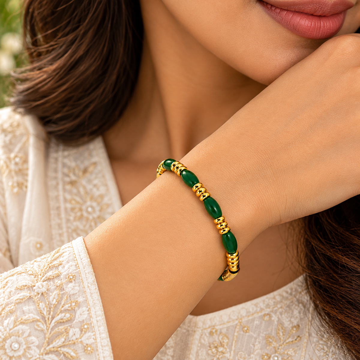 Emerald Green & Gold Beaded Bracelet – LOLSTUDIO
