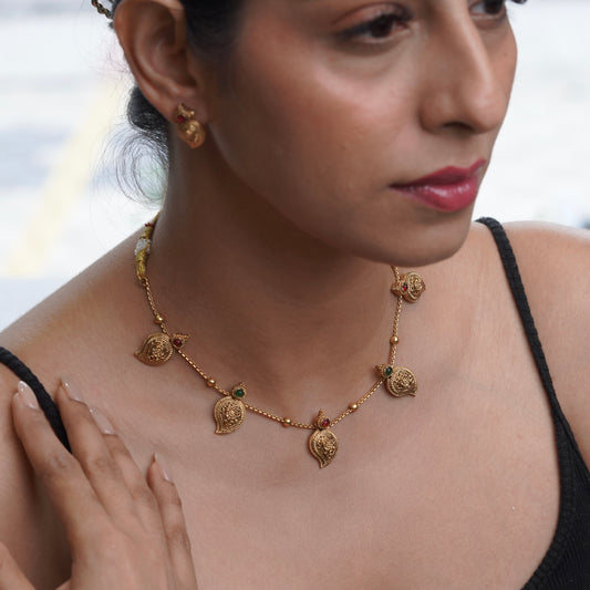 Leaf Design Ruby and Emerald Necklace Set