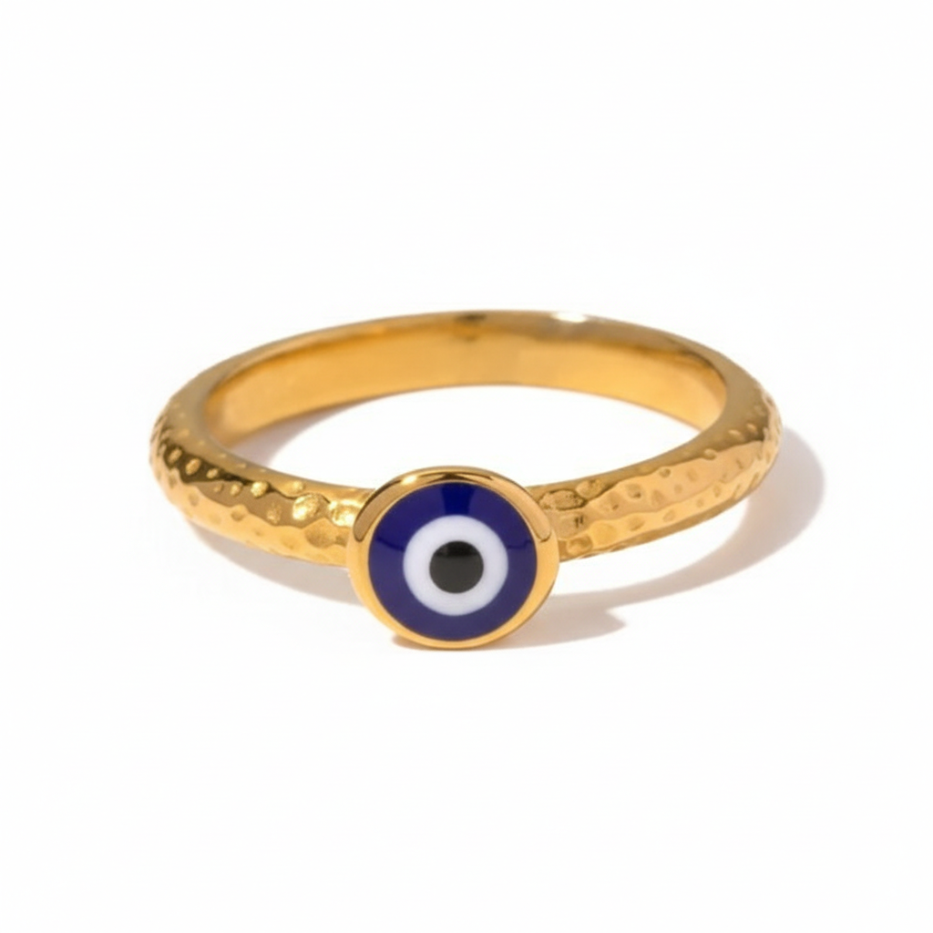 The Nazar Protective Azure Evil - Eye Hammered Gold Ring