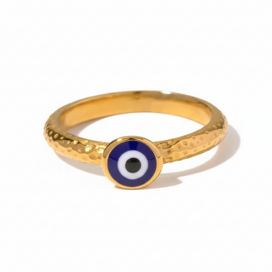 The Nazar Protective Azure Evil - Eye Hammered Gold Ring