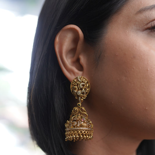 Bridal gold Jhumka Temple Finish Ethnic Traditional Earring F55