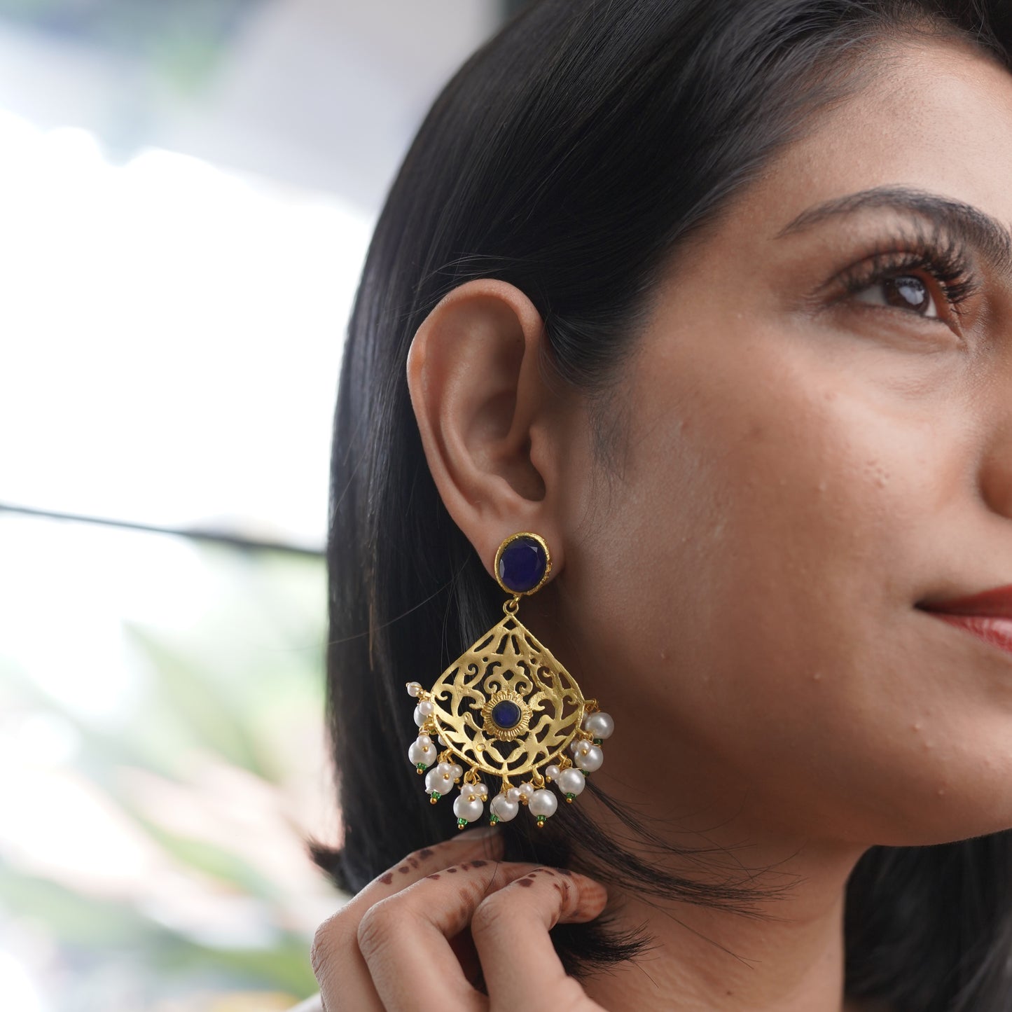 Blue Pearl Gold Fashion Statement Earring