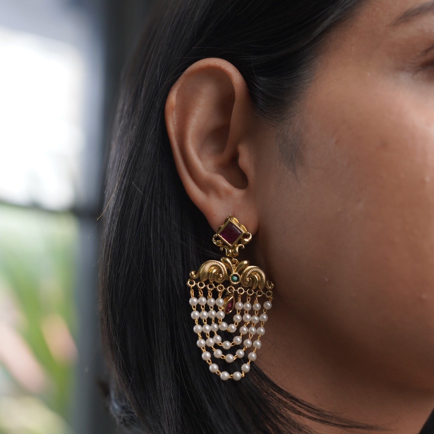 Pearl Drop Gold Fashion Fusion Traditional Chandbali Earring