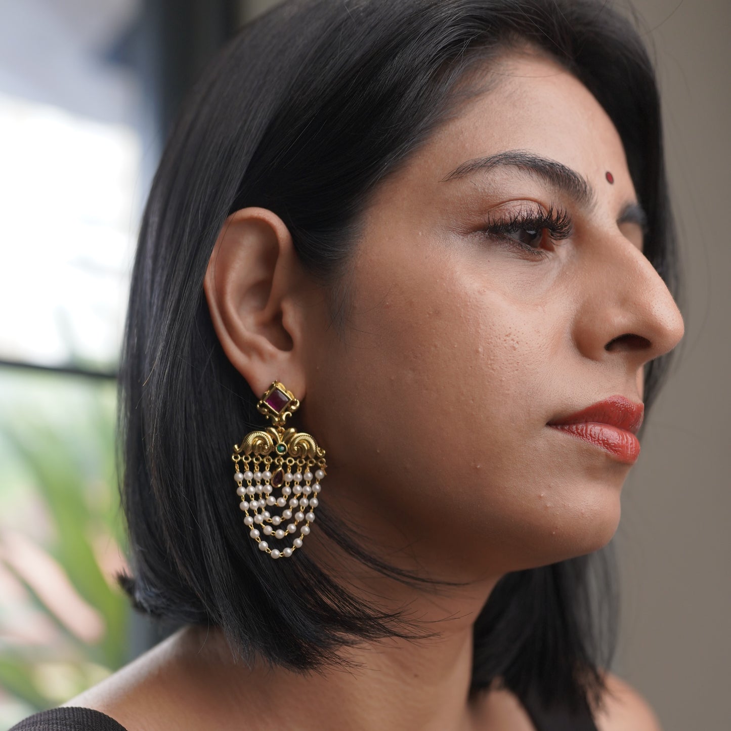 Pearl Drop Gold Fashion Fusion Traditional Chandbali Earring