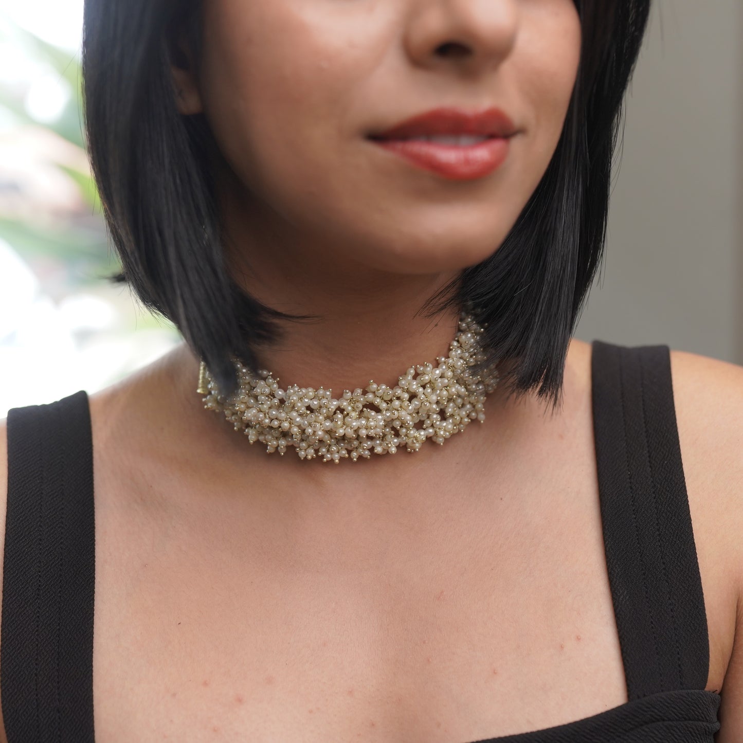 Pearl Bead Three Strip Fusion Fashion Necklace