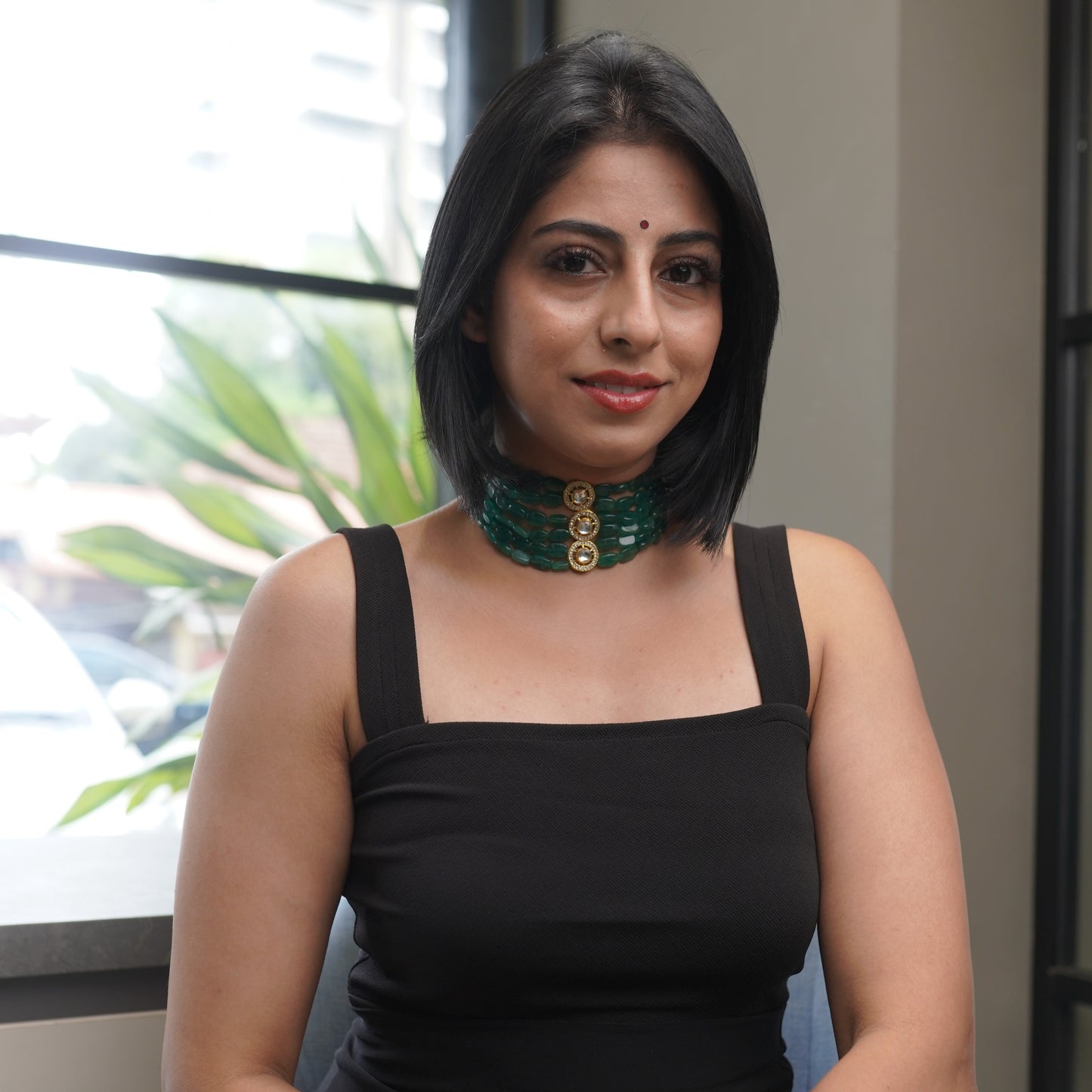 Jade Green Onyx Kundan Choker Necklace F3
