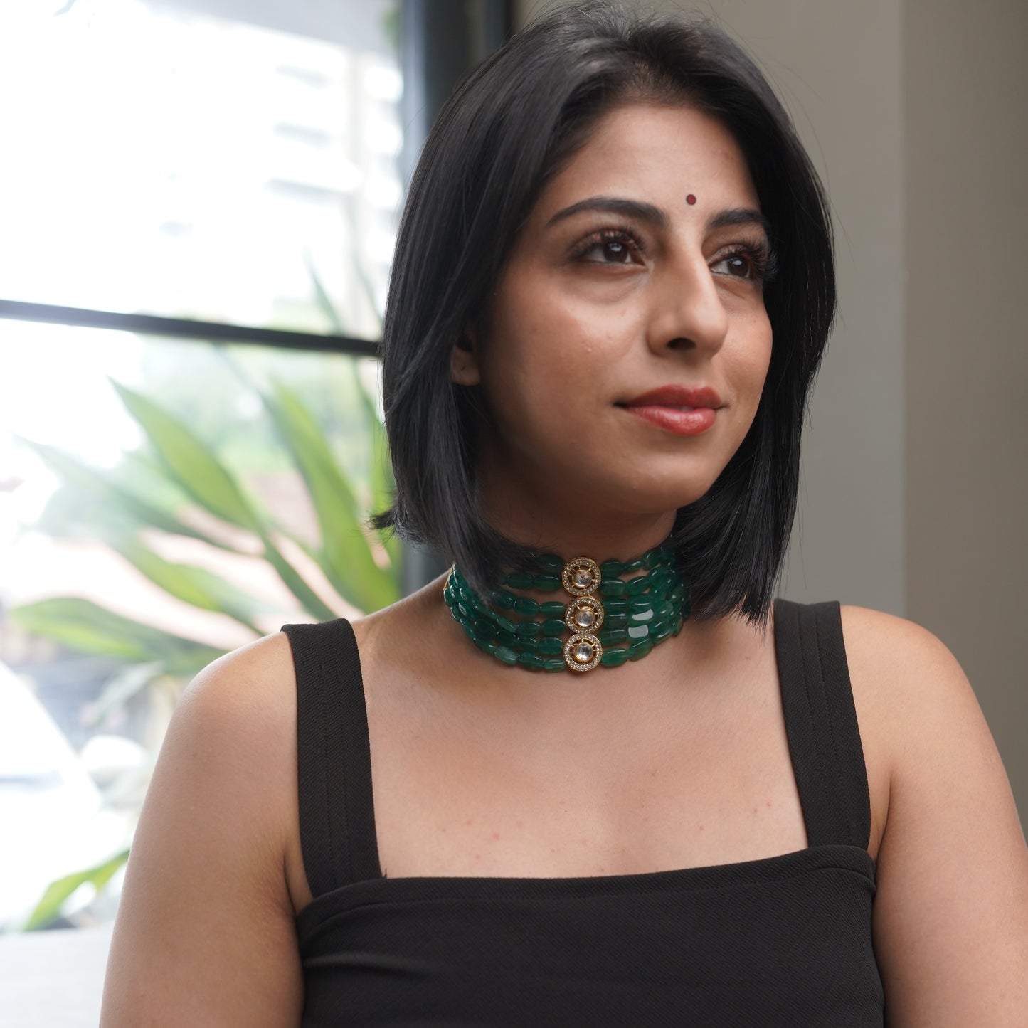 Jade Green Onyx Kundan Choker Necklace F3